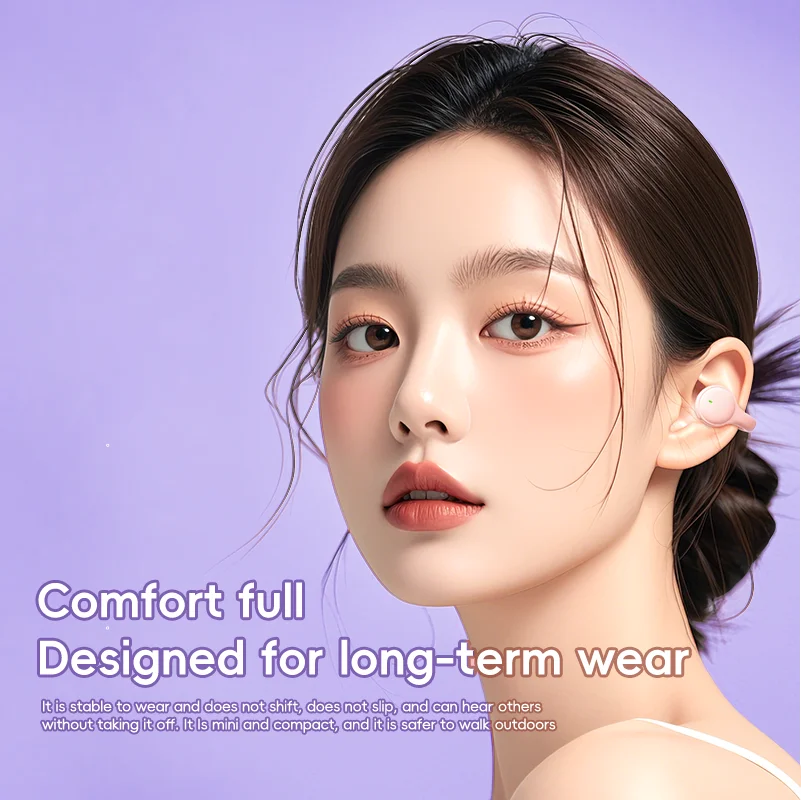 EX53 Wireless Ear Clip Headphones Cartoon Design Smart Digital Display Volume Adjustment Secure Fit & Comfort Bluetooth Earbuds