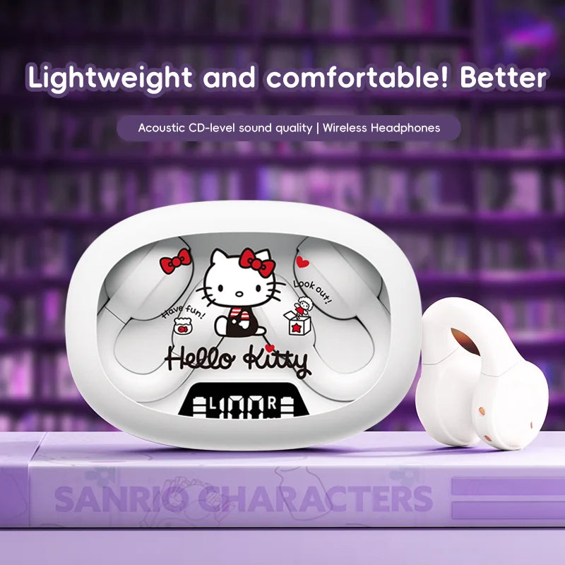 EX53 Wireless Ear Clip Headphones Cartoon Design Smart Digital Display Volume Adjustment Secure Fit & Comfort Bluetooth Earbuds