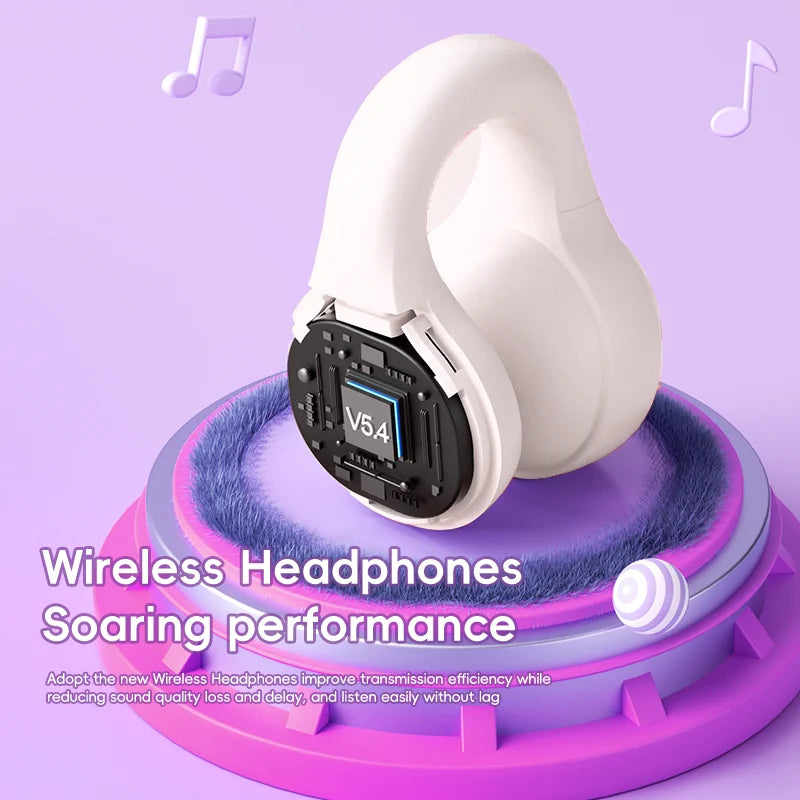 EX53 Wireless Ear Clip Headphones Cartoon Design Smart Digital Display Volume Adjustment Secure Fit & Comfort Bluetooth Earbuds