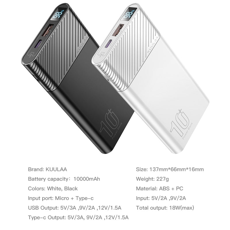 KUULAA Power Bank 10000mAh 3.0 PowerBank USB